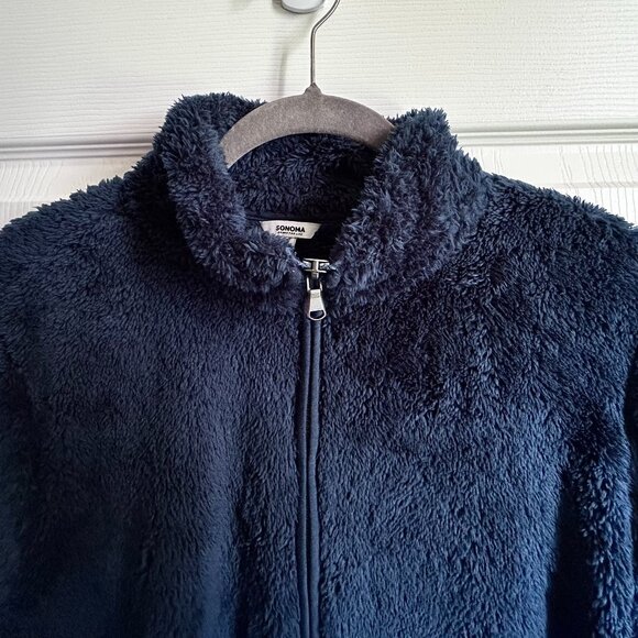 Women's XL Sonoma Zip Up Faux Fur Teddy Sherpa Jacket Navy Midnight Blue - Picture 3 of 8